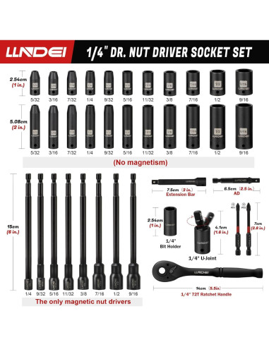 Juego de Enchufes y Destornilladores LLNDEI 38PCS SAE
