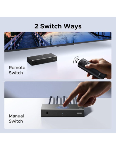 UGREEN Interruptor HDMI 3 en 1 4K@60Hz con Control Remoto