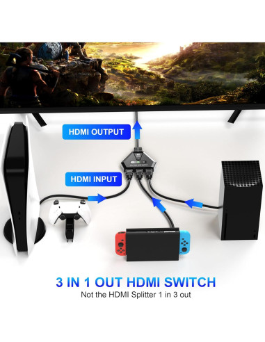 Conmutador HDMI 3 en 1 AUKOKIOULA 4K 60Hz Chapado en Oro