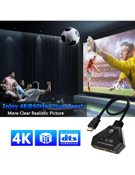 Conmutador HDMI 3 en 1 AUKOKIOULA 4K 60Hz Chapado en Oro Conmutador HDMI 3 en 1 AUKOKIOULA 4K 60Hz Chapado en Oro