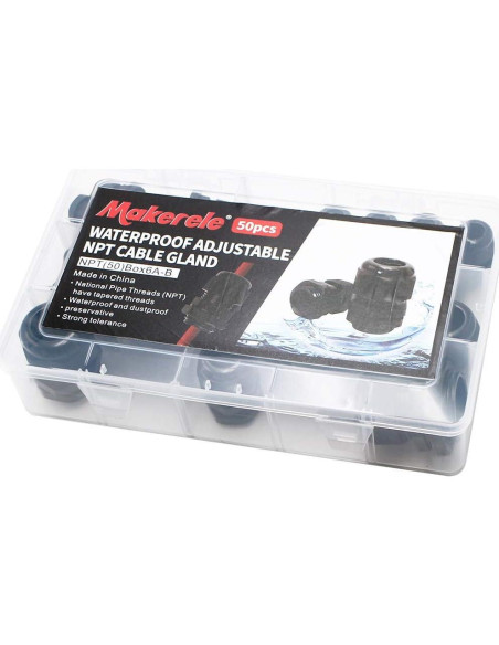 Kit de Pasacables NPT 50pcs MAKERELE Nylon Impermeable Kit de Pasacables NPT 50pcs MAKERELE Nylon Impermeable