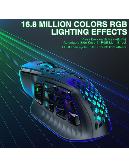Ratón Gaming SOLAKAKA SM809 RGB 22800 DPI 9 Botones Ratón Gaming SOLAKAKA SM809 RGB 22800 DPI 9 Botones