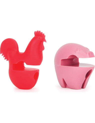 Soporte para cuchara de silicona Fox Run, juego de 2, gallo y cerdo