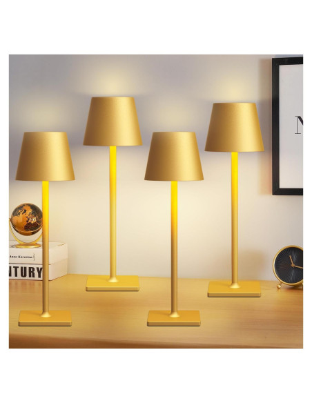 Juego de 4 Lámparas de Mesa Inalámbricas Doradas LED 6000mAh Juego de 4 Lámparas de Mesa Inalámbricas Doradas LED 6000mAh