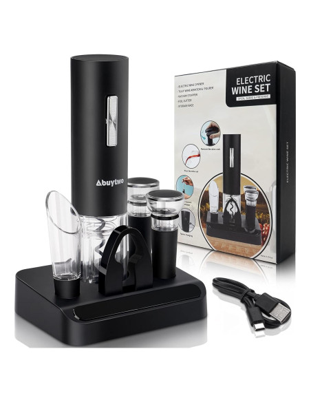 Abridor de Vino Eléctrico Abuytwo Negro Recargable 5 Segundos Abridor de Vino Eléctrico Abuytwo Negro Recargable 5 Segundos