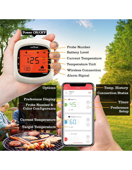 Termómetro de Carne Bluetooth NutriChef PWIRBBQ80 2 Probes Termómetro de Carne Bluetooth NutriChef PWIRBBQ80 2 Probes
