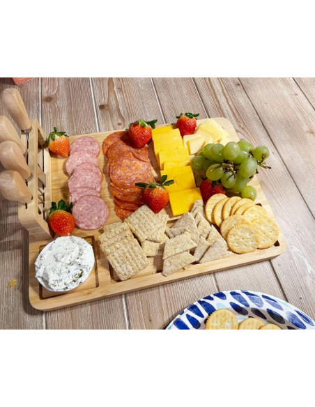 Tabla de Queso Kylinbigda de Bambú 33.78 cm con Utensilios Tabla de Queso Kylinbigda de Bambú 33.78 cm con Utensilios