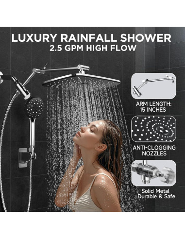 Cabezal de Ducha de Lluvia Veken 30 cm 6 Modos Cromo