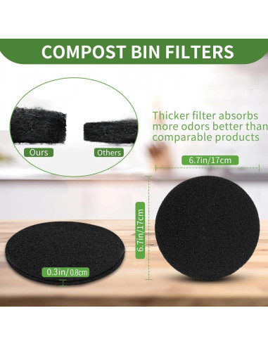 Filtros de Carbón Activado para Cubo de Compostaje 6 Pzas