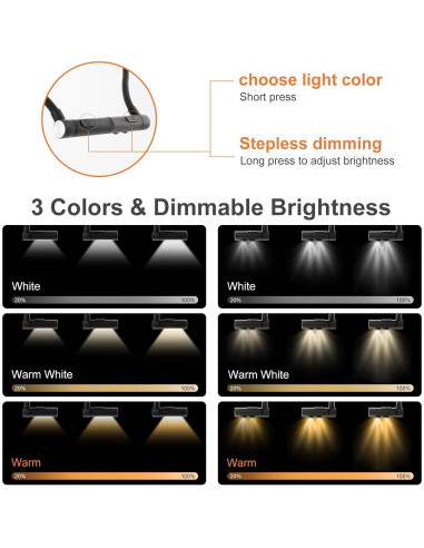 Luz de Lectura LED Recargable Kaulsoue 3 Colores 1800mAh