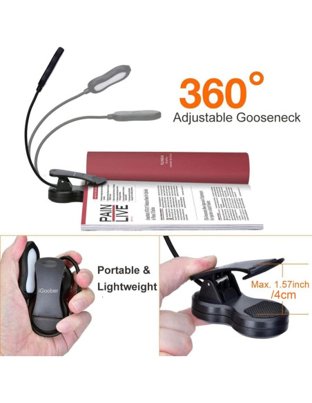 Luz de Libro Ámbar iGoober Recargable con 3 Niveles de Brillo Luz de Libro Ámbar iGoober Recargable con 3 Niveles de Brillo