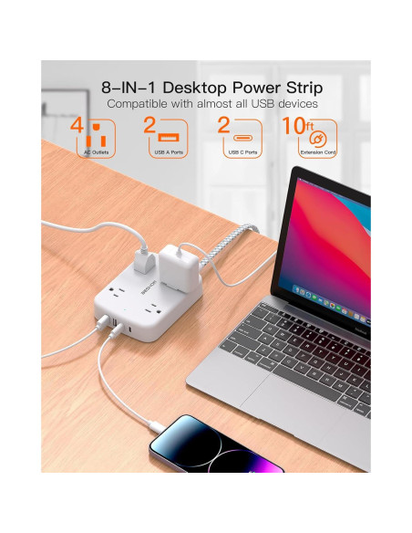 Regleta de Protección BESHON 10FT con 4 Salidas y 2 USB C Regleta de Protección BESHON 10FT con 4 Salidas y 2 USB C