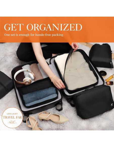 Cubos de Empaque HOTOR 6 Piezas Negro Organizador Viaje Cubos de Empaque HOTOR 6 Piezas Negro Organizador Viaje