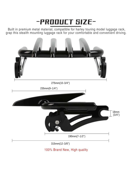 Soporte de Equipaje Desmontable DREAMIZER Negro para Harley 09-23 Soporte de Equipaje Desmontable DREAMIZER Negro para Harley 09-23