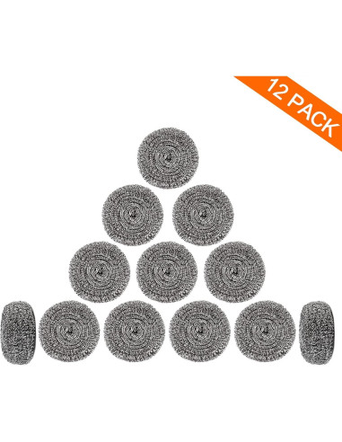 Paquete de 12 estropajos de acero inoxidable Ovwo 7 cm