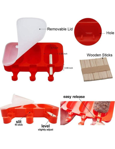 Moldes de Silicona para Paletas ABSOK Rojos 2 Piezas 100ml