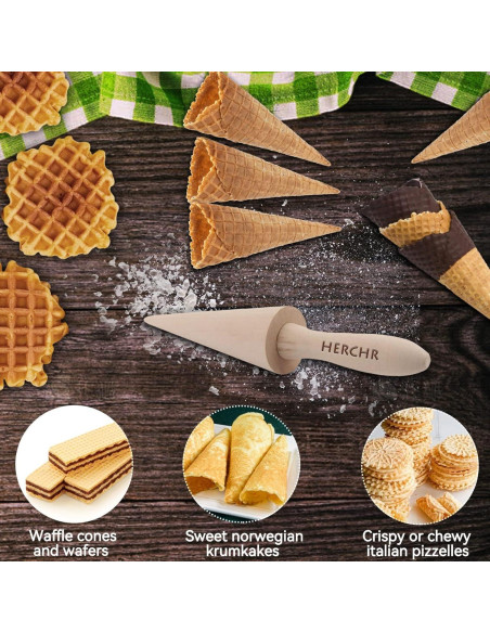 Rodillo de Cono de Madera HERCHR para Pizzelle y Waffles Rodillo de Cono de Madera HERCHR para Pizzelle y Waffles