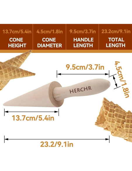 Rodillo de Cono de Madera HERCHR para Pizzelle y Waffles Rodillo de Cono de Madera HERCHR para Pizzelle y Waffles