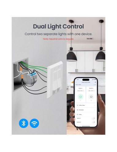 Interruptor Relé Inteligente SwitchBot 2PM, Control Doble Luz, Wi-Fi y Bluetooth