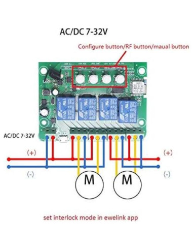 Módulo Interruptor Inteligente WiFi MHCOZY 4CH 5-32V