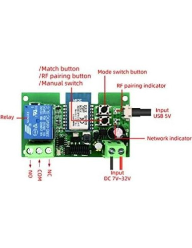 Interruptor WiFi Huacaoe 1CH 12V Inching Auto-Bloqueo