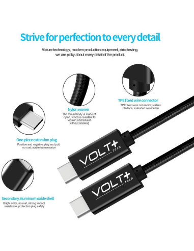 Cable USB-C DUAL PD 100W Volt Plus Tech 1.2m Compatible Xiaomi