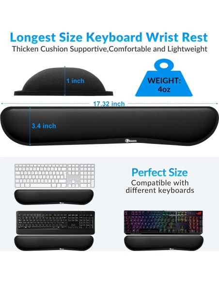 Reposamuñecas Ergonómico Gimars 17.3'' Espuma Memoria Negro Reposamuñecas Ergonómico Gimars 17.3'' Espuma Memoria Negro