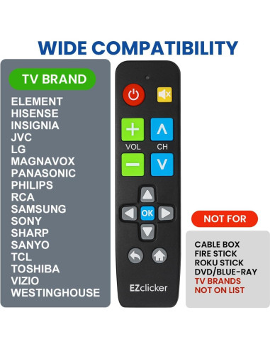 Control Remoto Universal TV Benoo EZCPTVB Botón Grande Negro