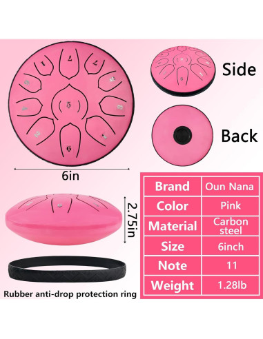 Tambor de Lengua de Acero Oun Nana 6" 11 Notas Rosa