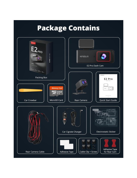 Cámara Dash 2K Delantera y Trasera Kingslim con 64GB Cámara Dash 2K Delantera y Trasera Kingslim con 64GB