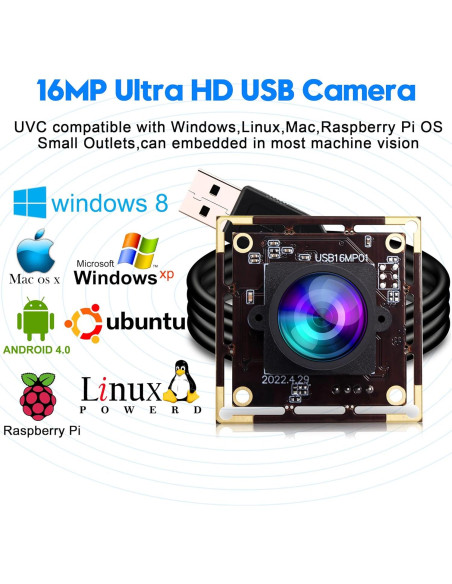 Cámara USB ELP 16MP con Lente de 118 Grados Sin Distorsión Cámara USB ELP 16MP con Lente de 118 Grados Sin Distorsión