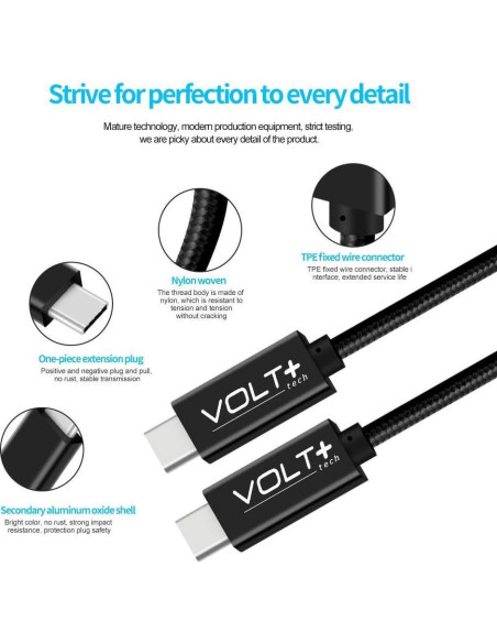 Cable USB-C DUAL PD 100W Volt Plus Tech 1.2m para Raspberry Pi Cable USB-C DUAL PD 100W Volt Plus Tech 1.2m para Raspberry Pi