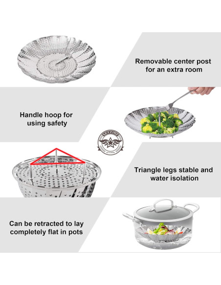 Cesta de Vapor Plegable Zocy de Acero Inoxidable 12.7 a 22.9 cm Cesta de Vapor Plegable Zocy de Acero Inoxidable 12.7 a 22.9 cm