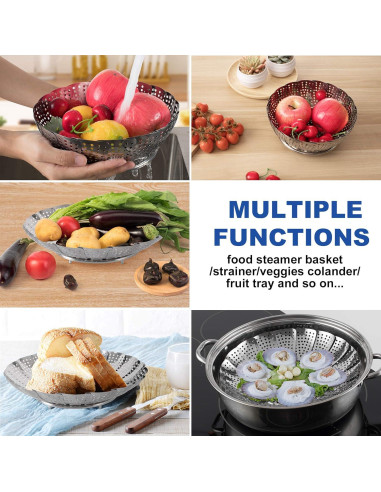 Cesta de Vapor Plegable Zocy de Acero Inoxidable 12.7 a 22.9 cm