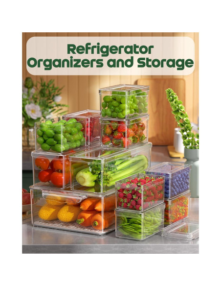 11 Organizadores de Refrigerador KEMETHY Apilables de Plástico 11 Organizadores de Refrigerador KEMETHY Apilables de Plástico
