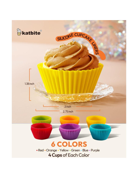 Forros de Silicona Katbite para Cupcakes 24 Piezas Multicolor Forros de Silicona Katbite para Cupcakes 24 Piezas Multicolor