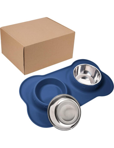 Cuencos Dobles para Perros AsFrost Acero Inoxidable 12oz Azul