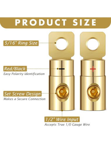 4 Terminales de Anillo 1/0 AWG MorningRo Dorados