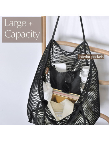 Bolsa de Playa Hoxis de Malla para Mujeres - Negro - 43.9x39.9x12.7 cm