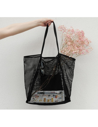 Bolsa de Playa Hoxis de Malla para Mujeres - Negro - 43.9x39.9x12.7 cm