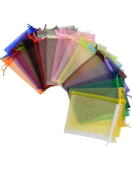 50 Bolsas de Organza Color Mezclado 9x11cm con Cierre de Cinta 50 Bolsas de Organza Color Mezclado 9x11cm con Cierre de Cinta