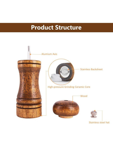 Juego de Molinillos de Sal y Pimienta Ouktor 14 cm Madera Manual
