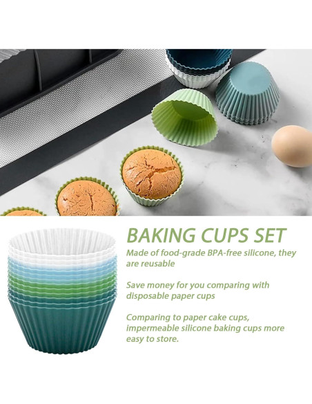 Tazas de Muffin de Silicona Hzyxgs 12 Piezas Antiadherentes Verde Tazas de Muffin de Silicona Hzyxgs 12 Piezas Antiadherentes Verde