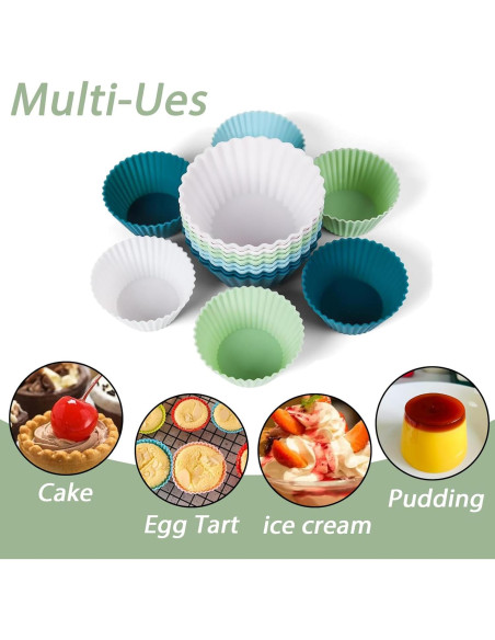 Tazas de Muffin de Silicona Hzyxgs 12 Piezas Antiadherentes Verde Tazas de Muffin de Silicona Hzyxgs 12 Piezas Antiadherentes Verde