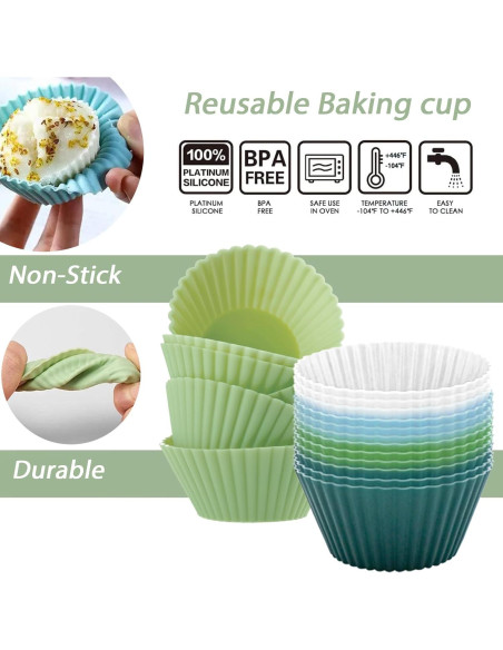 Tazas de Muffin de Silicona Hzyxgs 12 Piezas Antiadherentes Verde Tazas de Muffin de Silicona Hzyxgs 12 Piezas Antiadherentes Verde