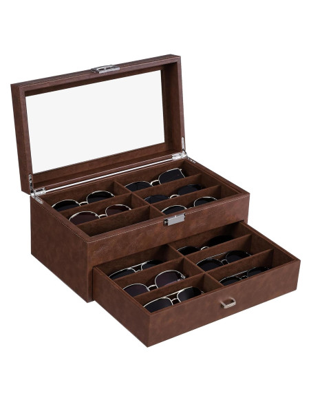 Organizador de Gafas BEWISHOME 12 Compartimentos Cuero Sintético Organizador de Gafas BEWISHOME 12 Compartimentos Cuero Sintético