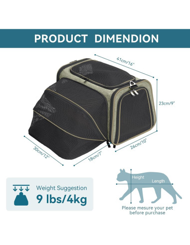 Transportín Expandible para Mascotas Petsfit S Verde 40.6x25.4x22.9 cm