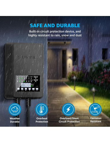 Transformador de Baja Tensión SUNVIE 200W con 2 Salidas y Sensor