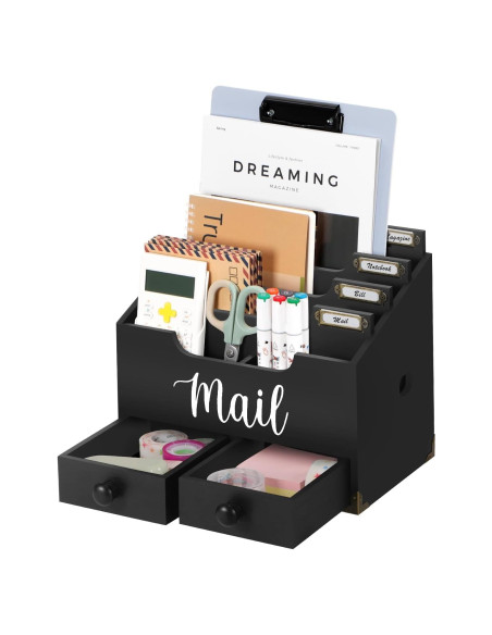 Organizador de Escritorio RELBRO de Madera con 2 Cajones y 4 Compartimentos Organizador de Escritorio RELBRO de Madera con 2 Cajones y 4 Compartimentos