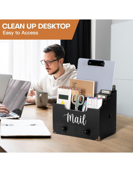 Organizador de Escritorio RELBRO de Madera con 2 Cajones y 4 Compartimentos Organizador de Escritorio RELBRO de Madera con 2 Cajones y 4 Compartimentos